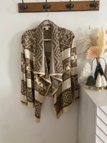 printed slouchy aztec neutral cardigan sweater