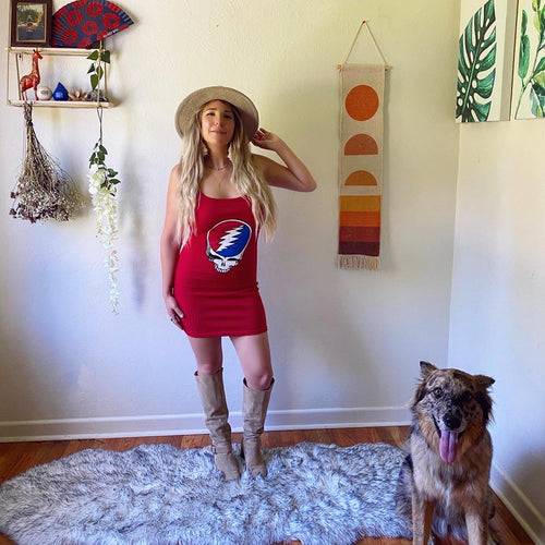 *discounted* Grateful Dead Open Back Strappy Red Bodycon Dress