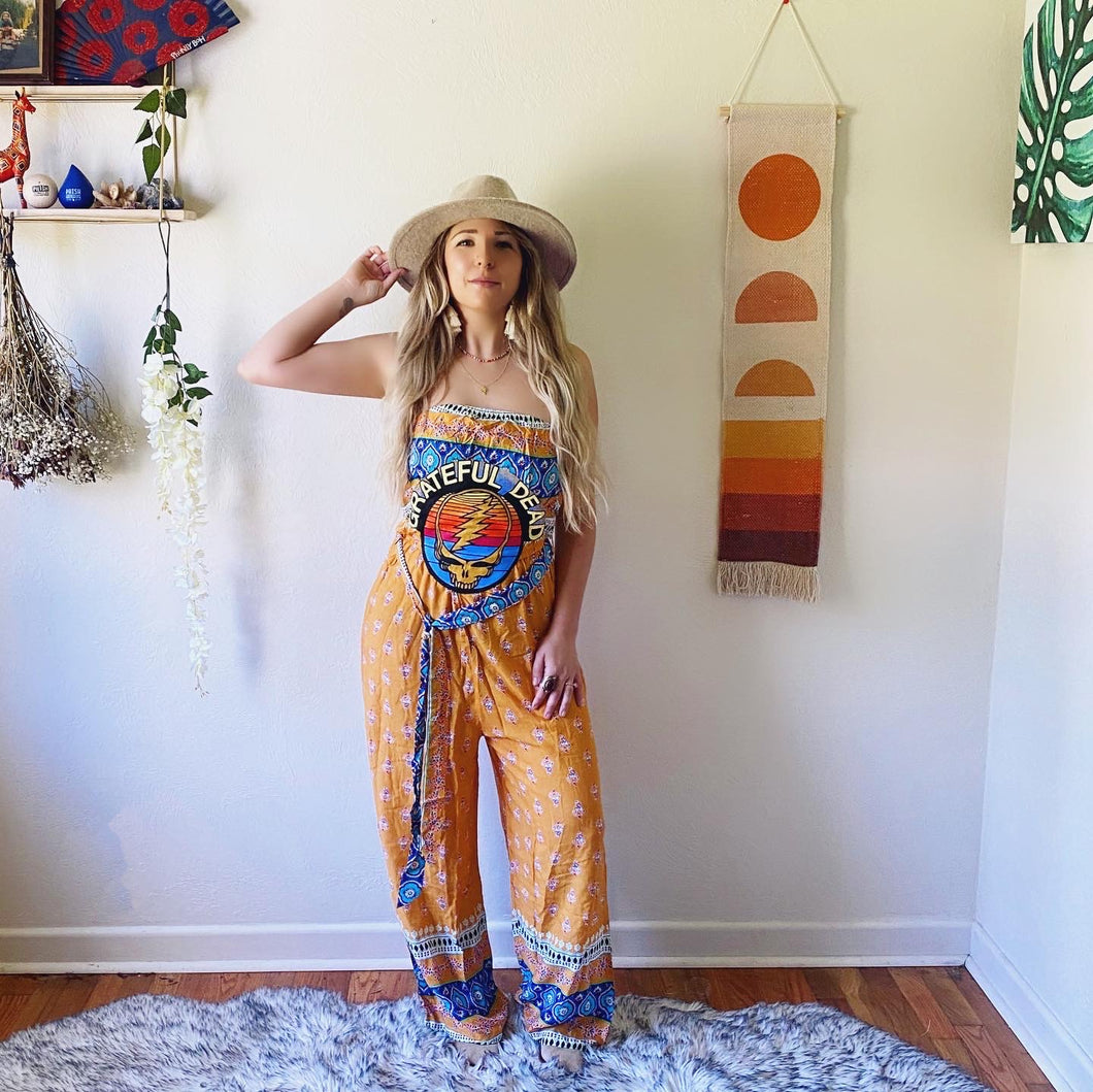 Grateful Dead Printed Yellow Jumpsuit