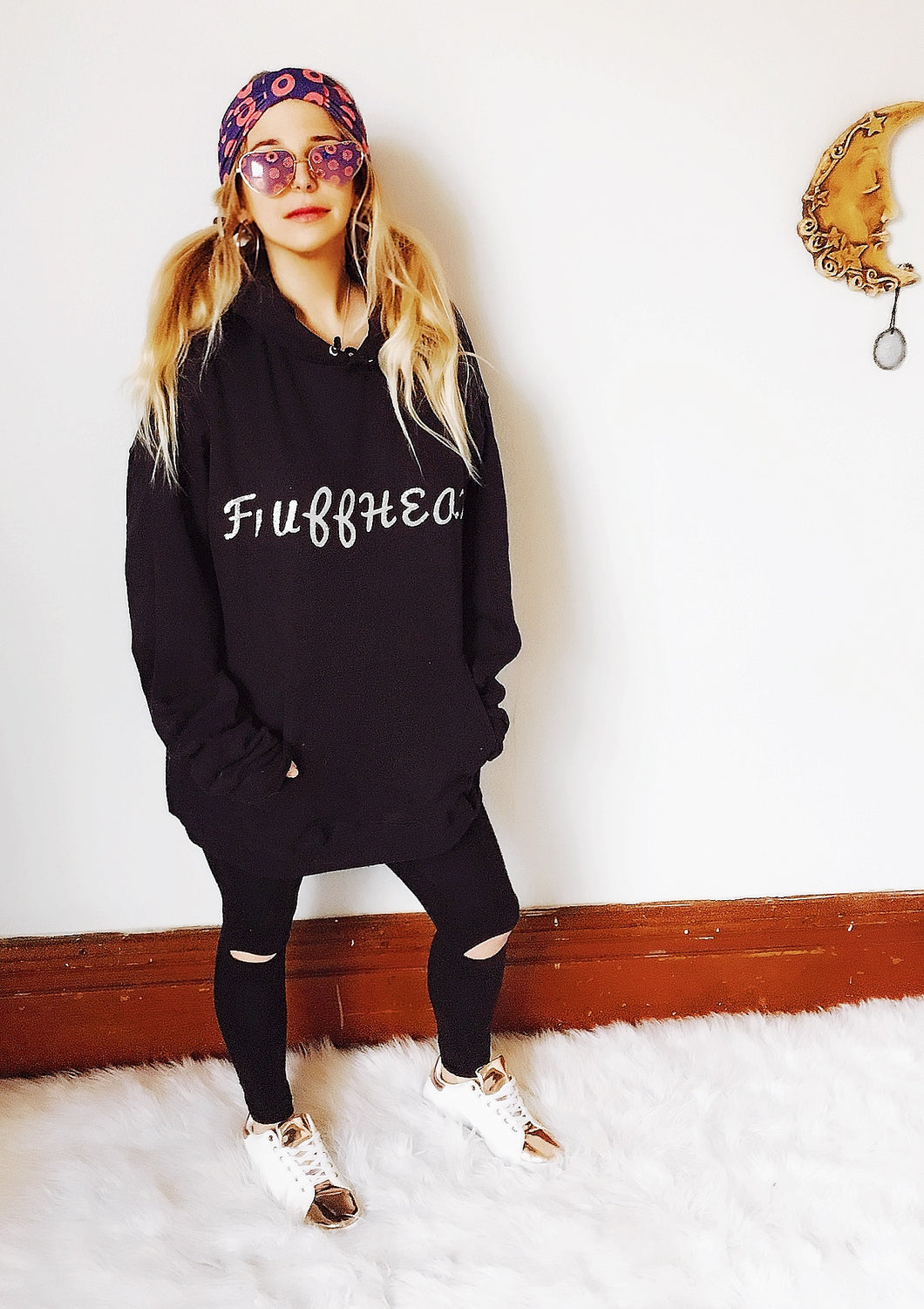X SOLD X Fluffhead Silver Glitter Hoodie Sweatshirt LARGE