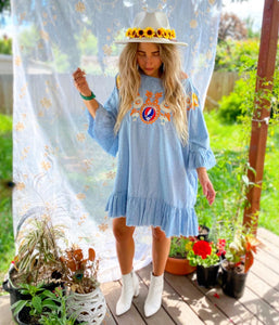 Grateful Dead Embroidered Bell Sleeve Mini Dress / Tunic - oversized medium