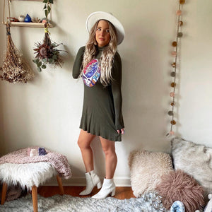 Grateful Dead Mock Neck Olive Mini Dress
