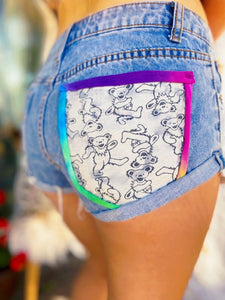 Grateful Dead Dancing Bear Upcycled Denim Shorts