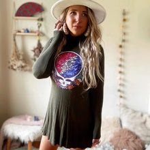 Grateful Dead Mock Neck Olive Mini Dress