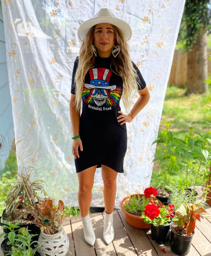 Grateful Dead Uncle Sam Rainbow Black Mock Neck Dress - Medium
