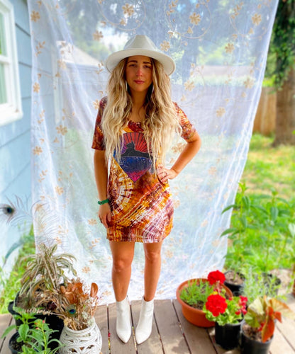Cats Under The Stars Tying Alchemist Tie Dye Tshirt Dress - Medium