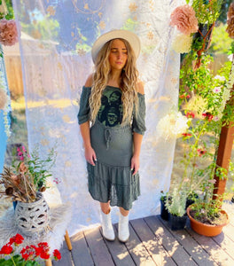 Phish Vintage Photo Appliqué Off Shoulder Dress
