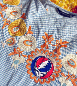 Grateful Dead Embroidered Bell Sleeve Mini Dress / Tunic - oversized medium
