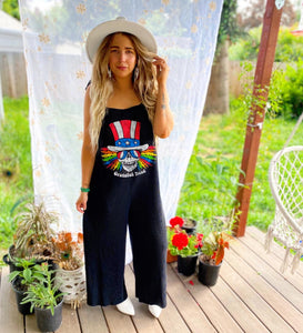 Grateful Dead Uncle Sam Rainbow Black Wide Leg Jumpsuit - l/xl