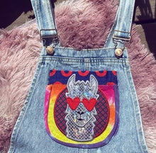 Disco Llama FIshman Donut + Tie Dye Appliqué Denim Overall Dress