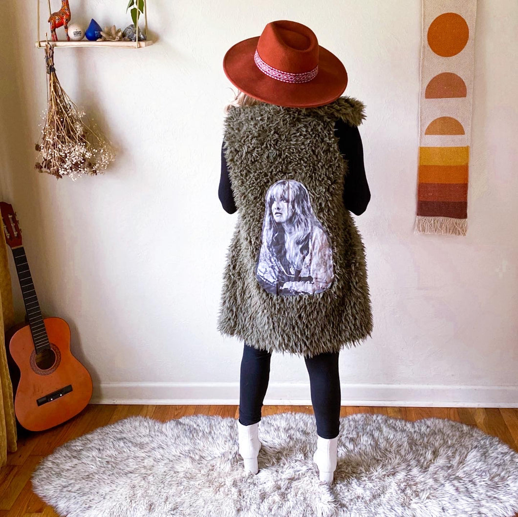 Stevie Nicks Grey / Olive Fuzzy Soft Vest