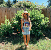 Disco Llama FIshman Donut + Tie Dye Appliqué Denim Overall Dress